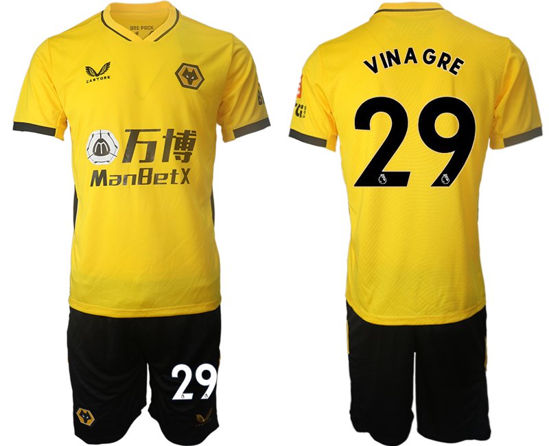 Castore Wolves Heimtrikot Gelb 2021/22 Kurzarm + Kurze Hosen mit Aufdruck Vinagre 29