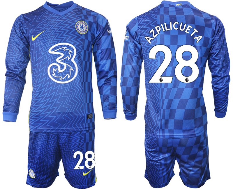 Chelsea FC Heimtrikot 2021/22 blau Langarm Trikotsatz mit Aufdruck Azpilicueta 28