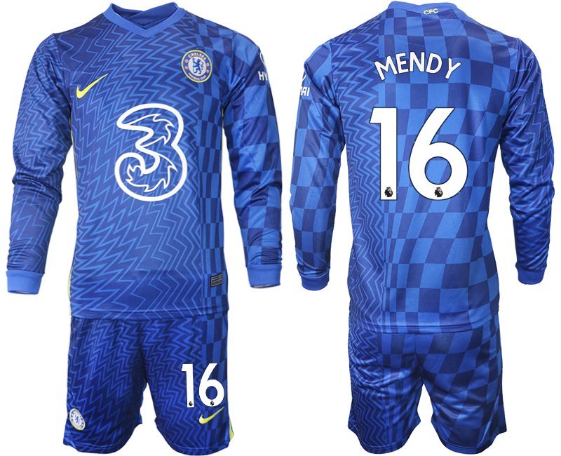Chelsea FC Heimtrikot 2021/22 blau Langarm Trikotsatz mit Aufdruck Mendy 16