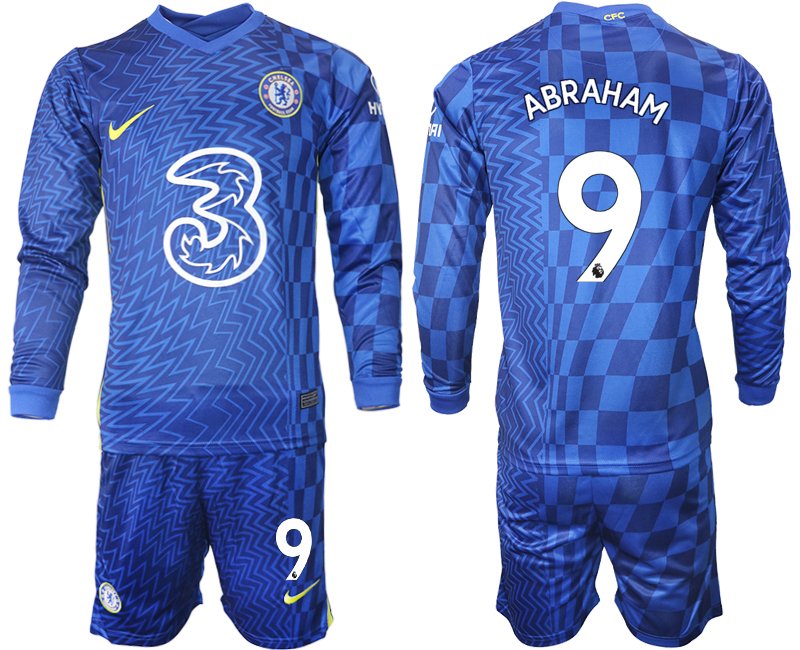 Chelsea FC Heimtrikot 2021/22 mit Aufdruck Abraham 9 blau Langarm + Kurze Hosen