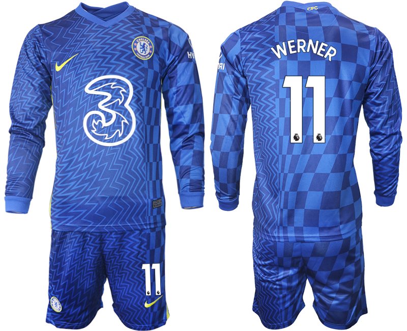 Chelsea FC Heimtrikot 2021/22 mit Aufdruck Werner 11 blau Langarm + Kurze Hosen