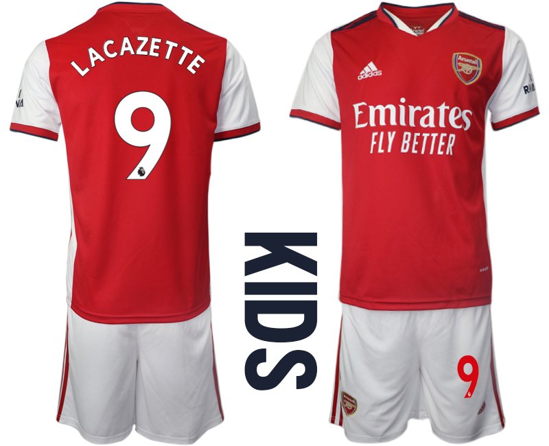 FC Arsenal Heimtrikot 2021-2022 für Kinder weiss rot mit Lacazette 9 Aufdruck