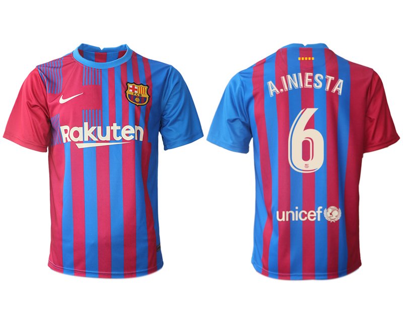 FC Barcelona Heimtrikot 2021/22 Herren Fußballtrikots blau mit Aufdruck A.Iniesta 6
