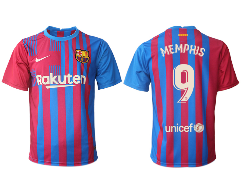 FC Barcelona Heimtrikot 2021/22 Herren Fußballtrikots blau mit Aufdruck Memphis 9