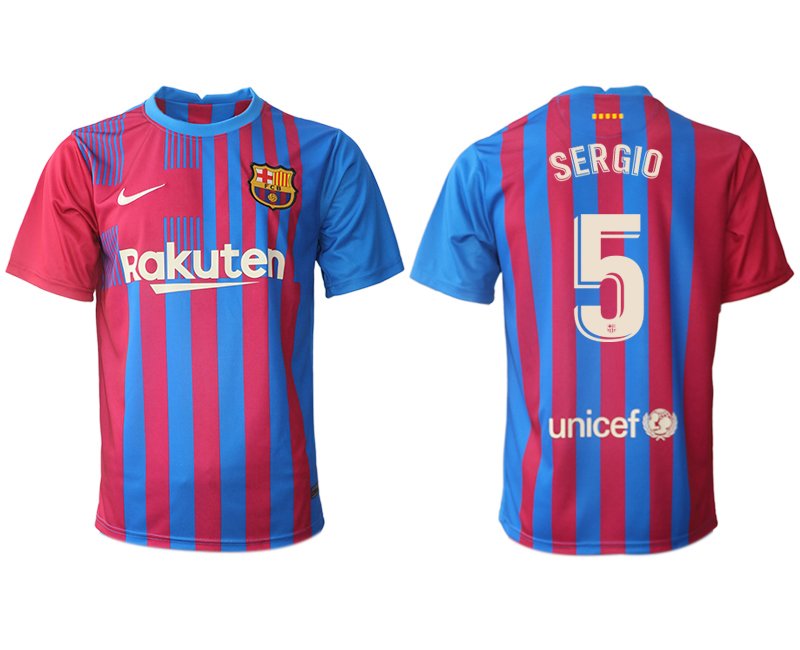 FC Barcelona Heimtrikot 2021/22 Herren Fußballtrikots blau mit Aufdruck Sergio 5