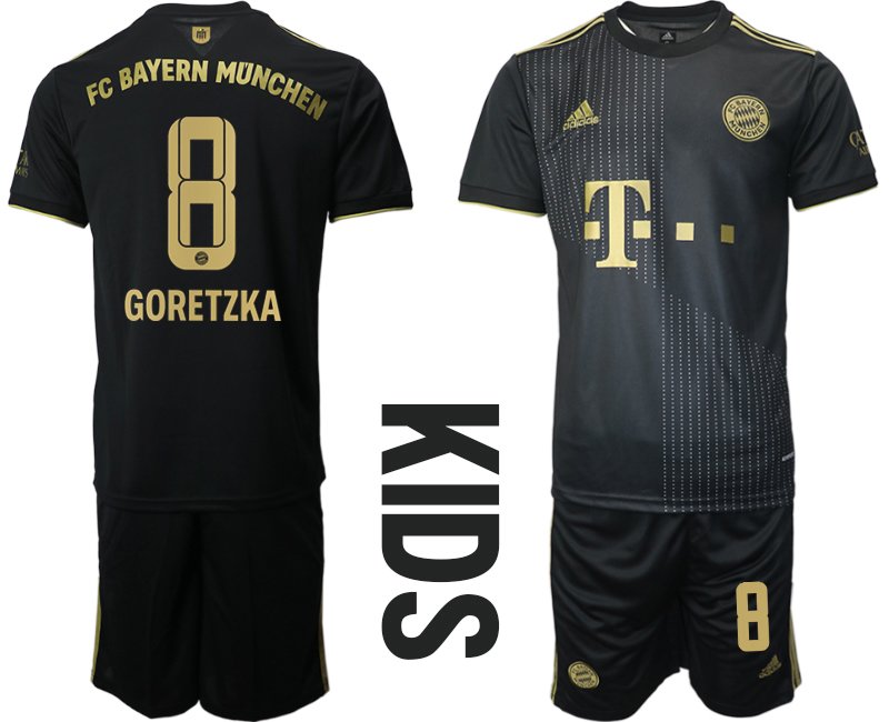 FC Bayern München Auswärtstrikot 2021/22 schwarz für Kinder mit Aufdruck Goretzka 8