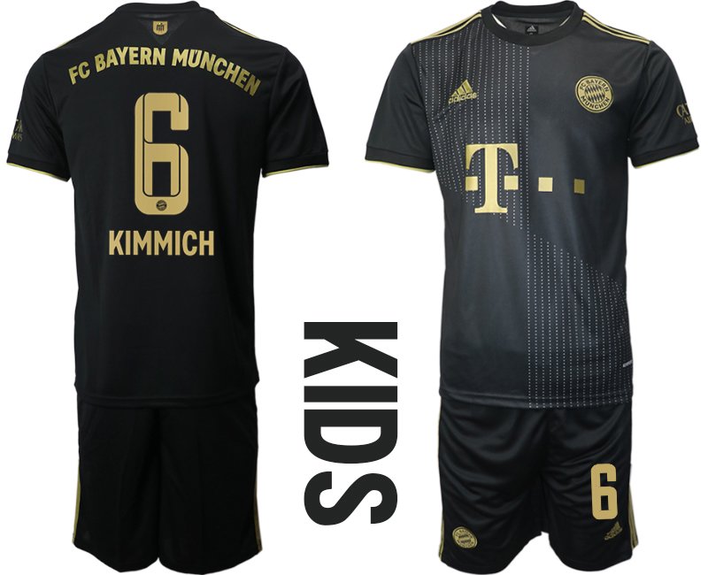 FC Bayern München Auswärtstrikot 2021/22 schwarz für Kinder mit Aufdruck Kimmich 6