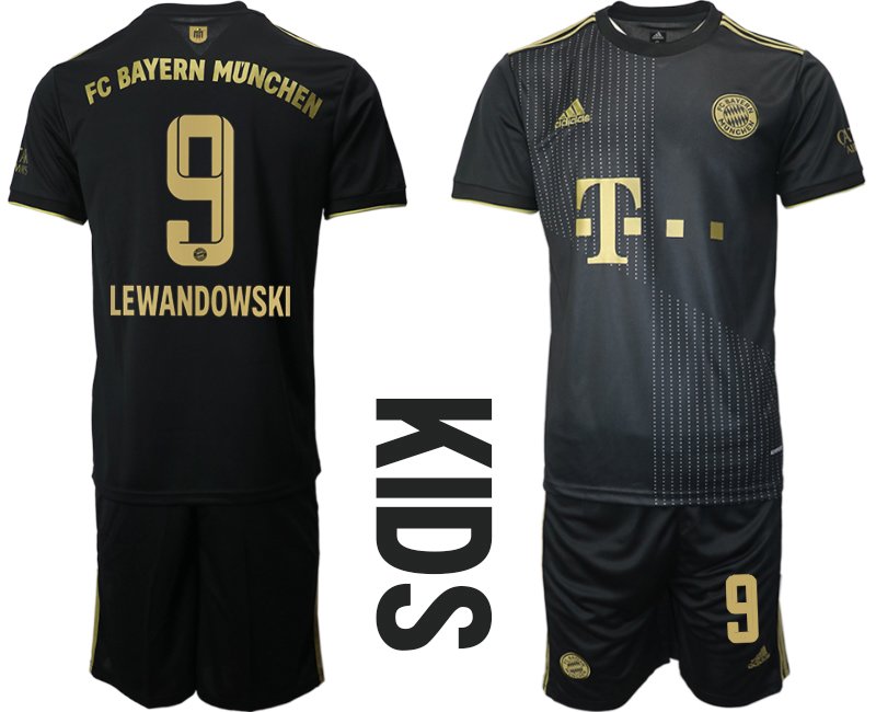 FC Bayern München Auswärtstrikot 21/22 schwarz für Kinder mit Aufdruck Lewandowski 9