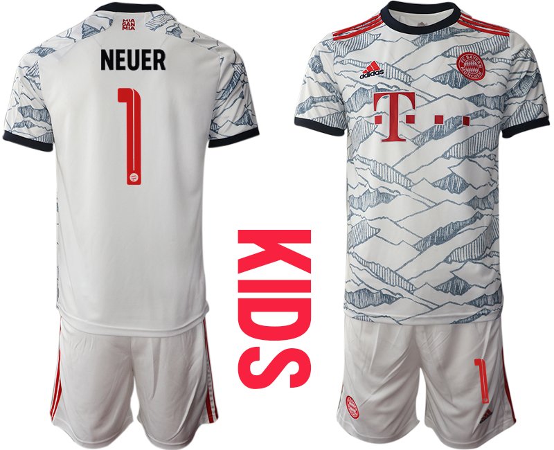 FC Bayern München Trikot 3rd in weiß 2021/2022 für Kinder mit Aufdruck NEUER 1