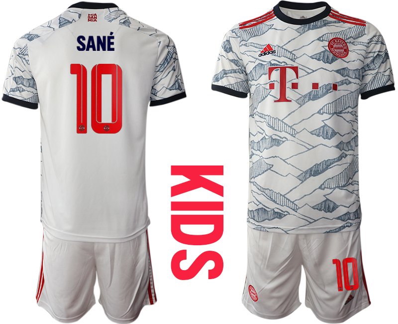 FC Bayern München Ausweichtrikot weiß 2021/2022 für Kinder mit Aufdruck Sané 10