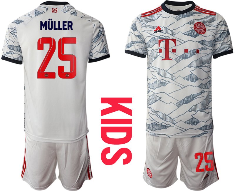FC Bayern München Trikot 3rd in weiß 2021/2022 für Kinder mit Aufdruck Müller 25