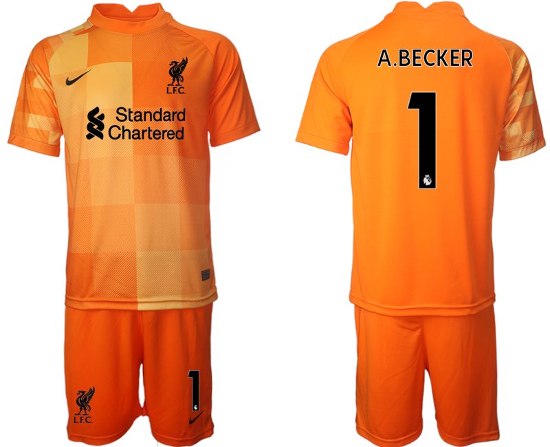 FC Liverpool 2021/2022 Orange Goalkeeper Shirt + Shorts with A.BECKER 1 printing