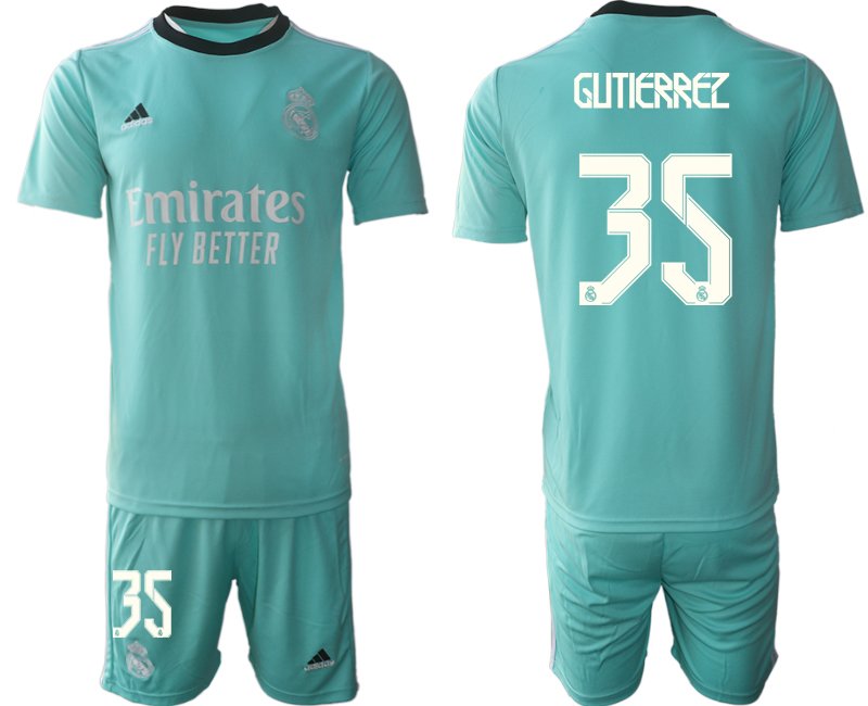 Fußball Trikotsatz 3rd Real Madrid Ausweichtrikot 2021/22 grün mit Aufdruck Gutierrez 35