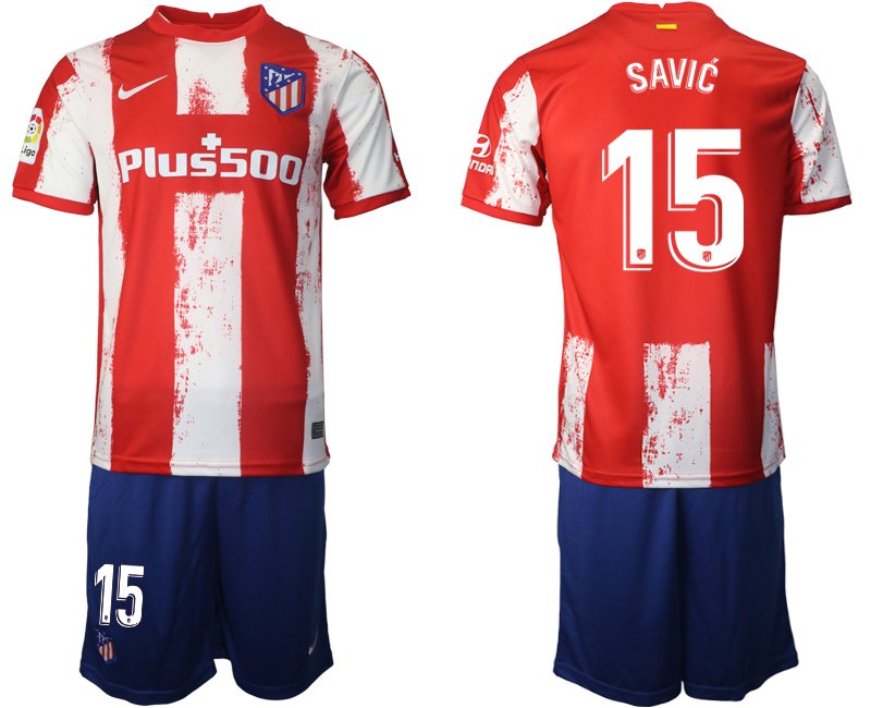 Fußball Trikotsatz Atletico Madrid 2021/22 Heimtrikot in rot mit Aufdruck Savić 15