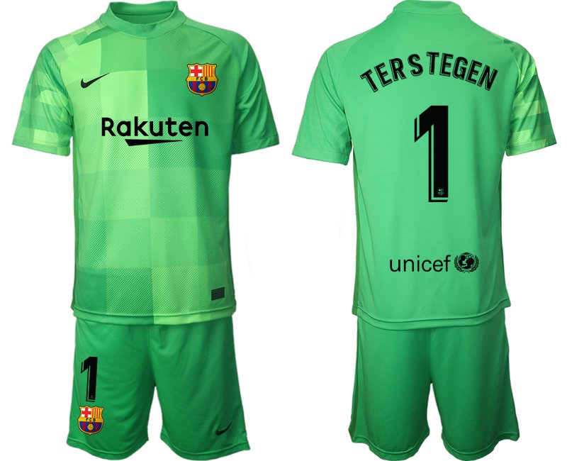 Fußball Trikotsatz FC Barcelona Torwarttrikot 2021/2022 Grün mit Aufdruck Ter Stegen 1