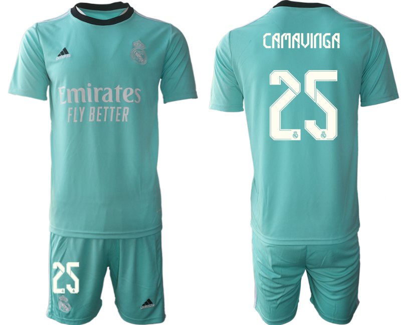 Fußball Trikotsatz Real Madrid Ausweichtrikot 2021/22 grün mit Aufdruck Camavinga 25