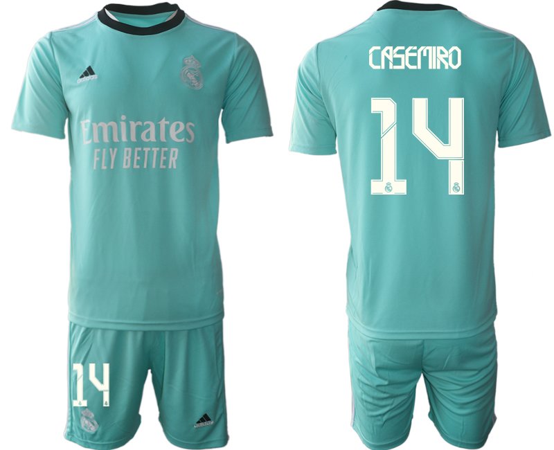 Fußball Trikotsatz Real Madrid Ausweichtrikot 2021/22 grün mit Aufdruck Casemiro 14