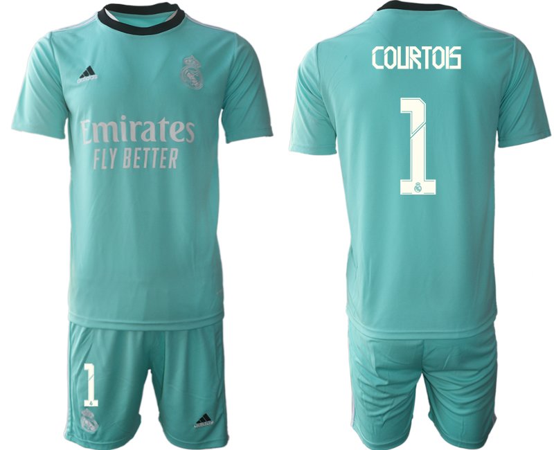 Fussball Trikotsatz Real Madrid Ausweichtrikot 2021-22 grün mit Aufdruck Courtois 1