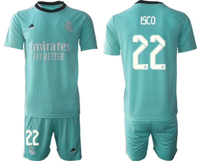 Fußball Trikotsatz Real Madrid Ausweichtrikot 2021/22 grün mit Aufdruck ISCO 22