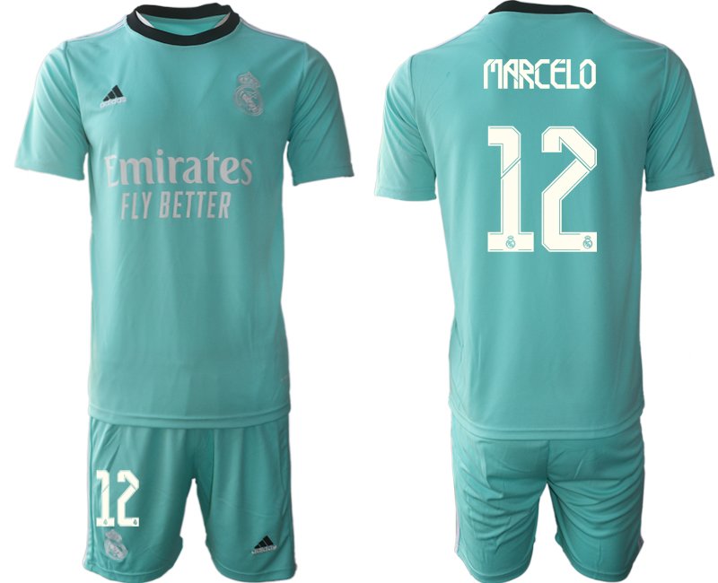 Fußball Trikotsatz Real Madrid Ausweichtrikot 2021/22 grün mit Aufdruck Marcelo 12