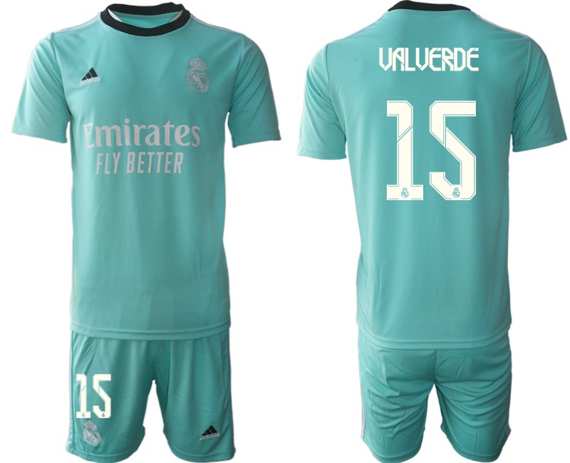 Fußball Trikotsatz Real Madrid Ausweichtrikot 2021/22 grün mit Aufdruck Valverde 15