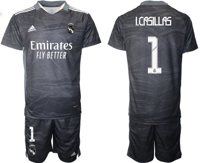 Fußball Trikotsatz Real Madrid Torwart Heimtrikot 2021/22 Schwarz mit Aufdruck I.Casillas 1