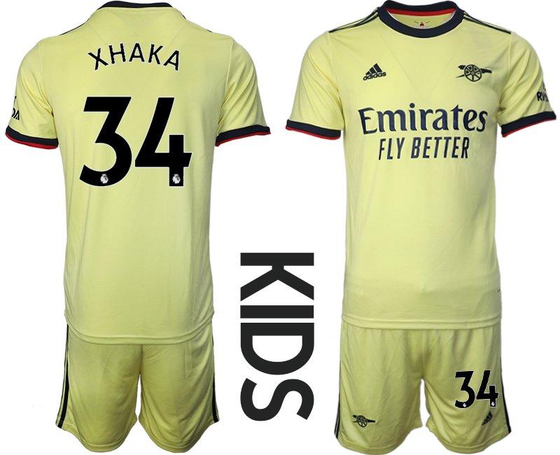 Fussballtrikot Arsenal FC Auswärts 2021/22 Kinder Gelb mit Aufdruck XHAKA 34