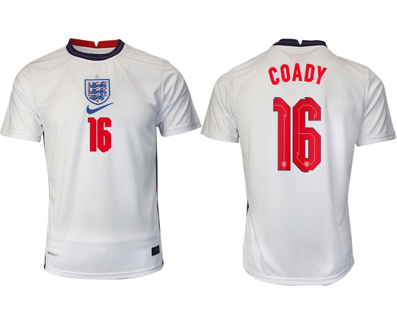 Fußballtrikot Kurzarm England Heimtrikot EM 2020 weiß/blau mit Aufdruck COADY 16