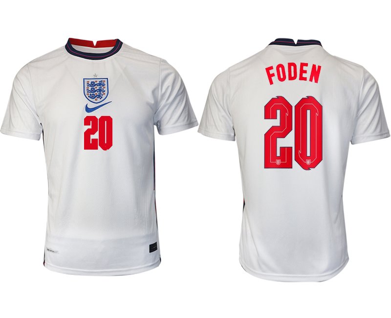 Fußballtrikot Kurzarm England Heimtrikot EM 2020 weiß/blau mit Aufdruck FODEN 20