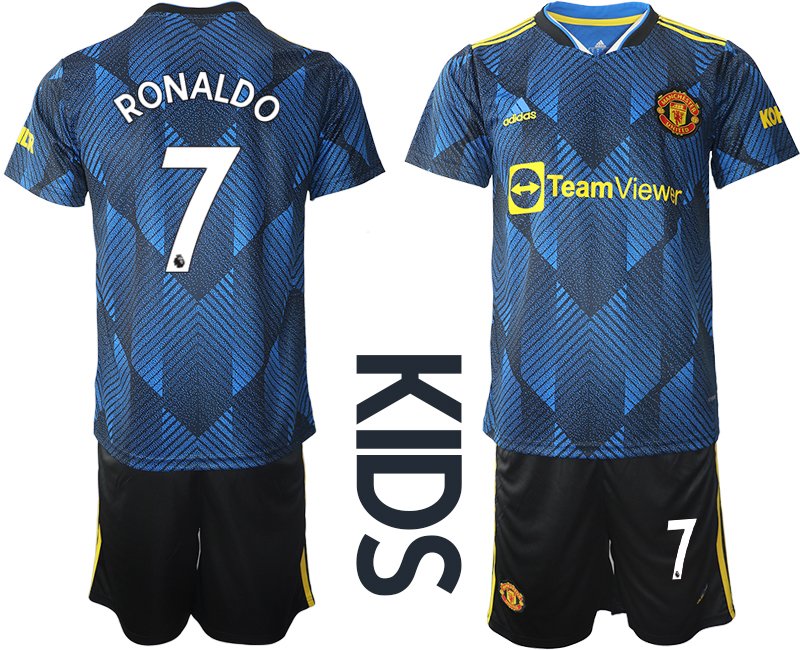 Fußballtrikot Manchester United Ausweichtrikot blau 2021-22 für Kinder Ronaldo 7