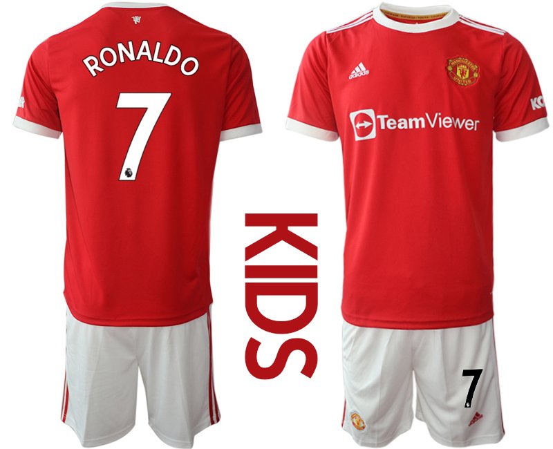 Fußballtrikots Manchester United Heimtrikot 2021-22 Kinder rot mit Aufdruck Ronaldo 7