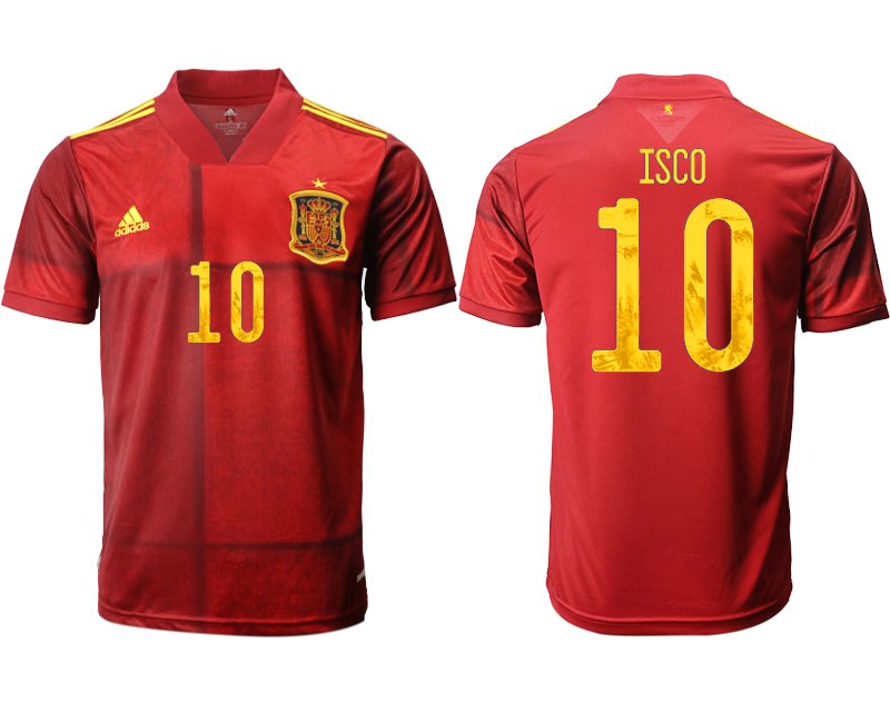 Fußballtrikots Spanien Trikot Home EM 2020 Rot mit Aufdruck ISCO 10