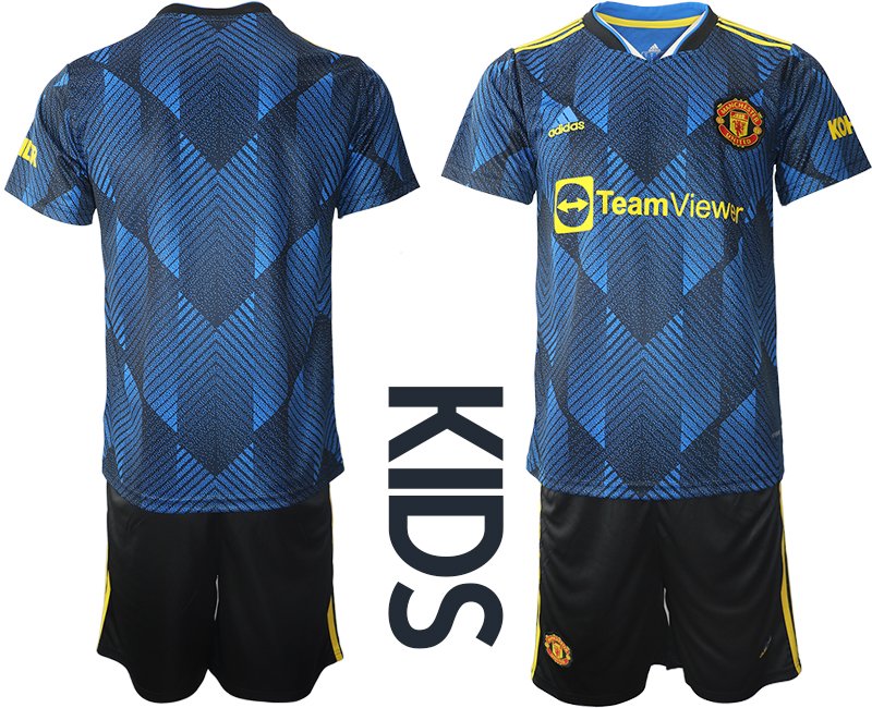 Günstige Fußballtrikots Manchester United Ausweichtrikot 2021-22 Kinder Blau