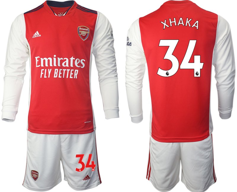 Herren FC Arsenal Heimtrikot 2021/22 Langarm weiß/rot + Kurze Hosen XHAKA 34