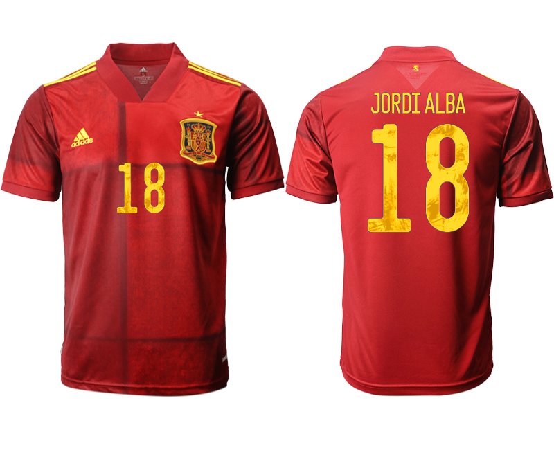 Herren Spanien EM 2020/21 Heimtrikot rot mit Aufdruck JORDI ALBA 18