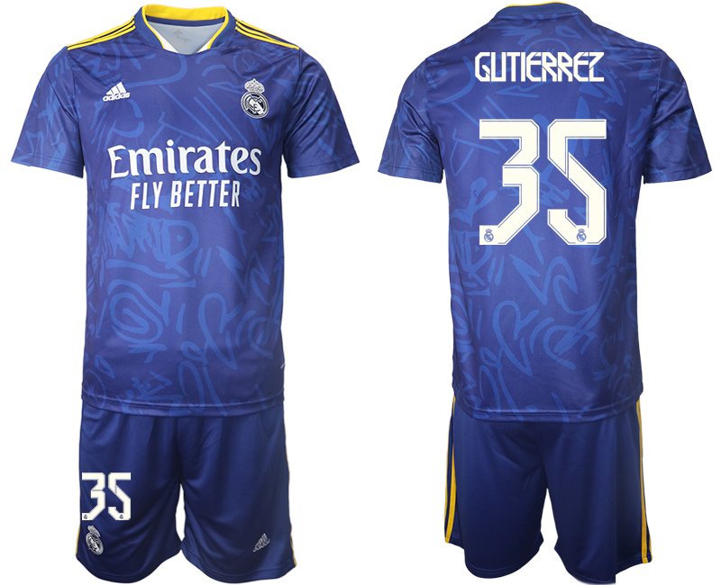 Herren Trikot Away Blau Real Madrid Auswärtstrikot 2021/22 mit Aufdruck Gutierrez 35