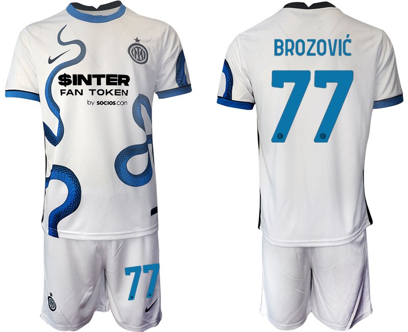 Inter Mailand Stadium Auswärtstrikot 2021/22 weiß/blau mit Aufdruck Brozović 77