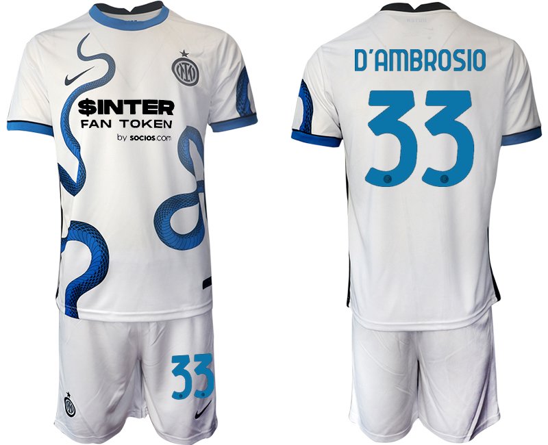 Inter Mailand Stadium Auswärtstrikot 2021/22 weiß/blau mit Aufdruck D'Ambrosio 33