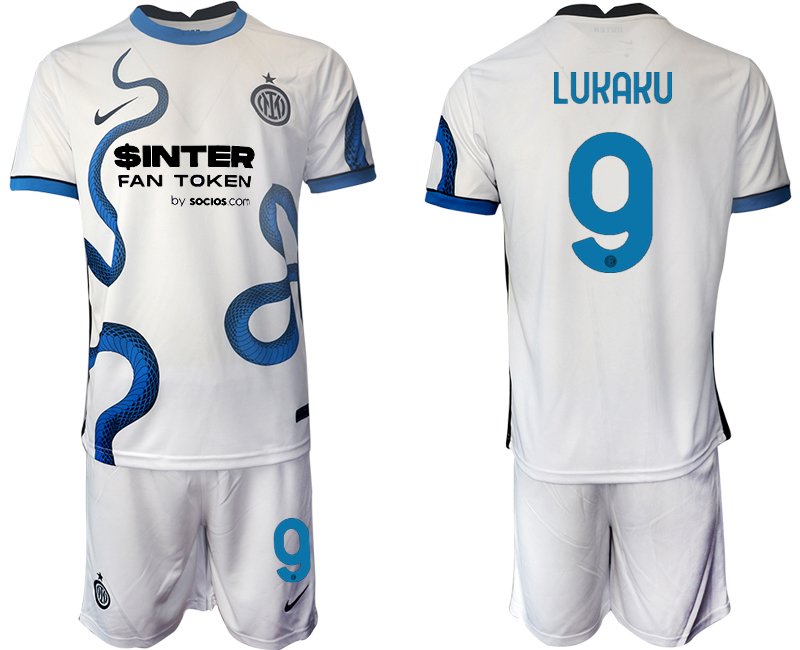 Inter Mailand Stadium Auswärtstrikot 2021/22 weiß/blau mit Aufdruck Lukaku 9