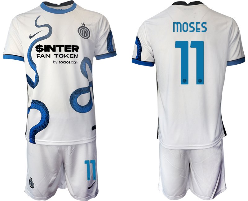 Inter Mailand Stadium Auswärtstrikot 2021/22 weiß/blau mit Aufdruck Moses 11