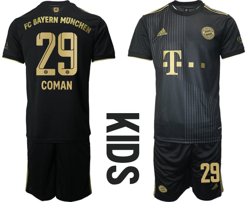 Kids FC Bayern München Auswärtstrikot Kinder Schwarz mit Aufdruck Coman 29