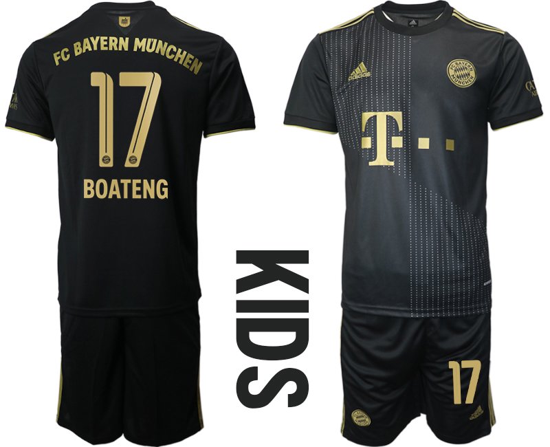 Kinder FC Bayern München Away Trikot 2021/22 Schwarz mit Aufdruck Boateng 17