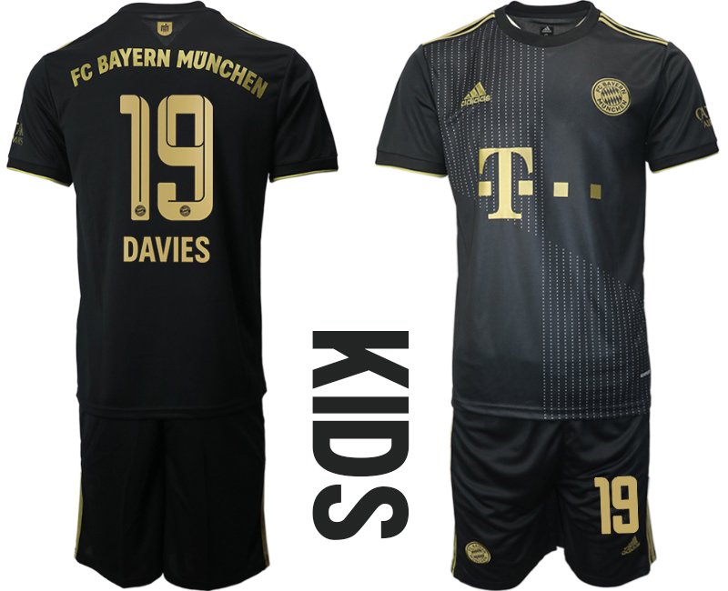 Kinder FC Bayern München Away Trikot 2021/22 Schwarz mit Aufdruck DAVIES 19
