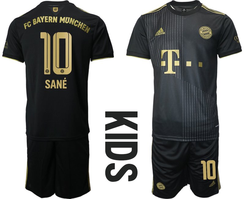 Kinder FC Bayern München Away Trikot 2021/22 Schwarz mit Aufdruck Sané 10