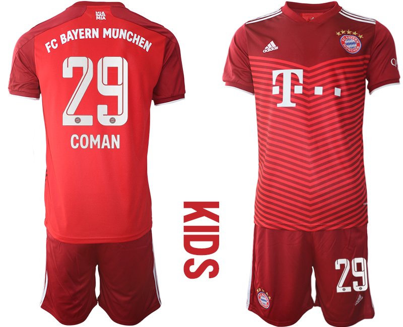 Kinder Trikotsatz FC Bayern München Heimtrikot rot 2021/2022 mit Aufdruck Coman 29