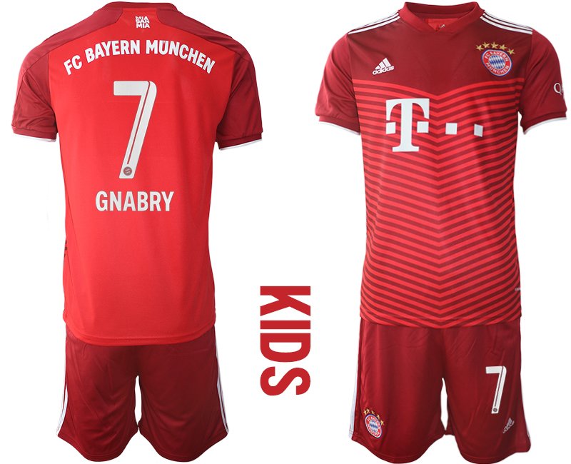 Kinder Trikotsatz FC Bayern München Heimtrikot rot 2021/2022 mit Aufdruck Gnabry 7