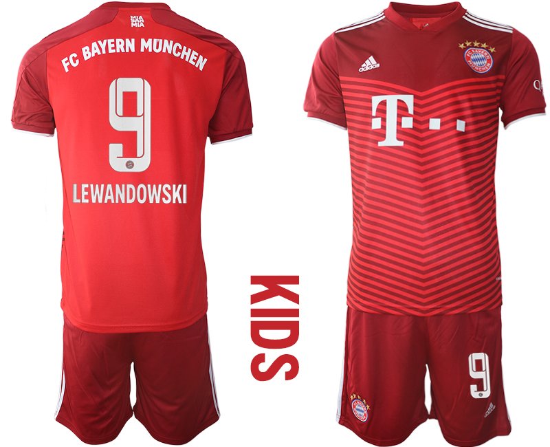 Kinder Trikotsatz FC Bayern München Heimtrikot rot 2021/2022 mit Aufdruck Lewandowski 9