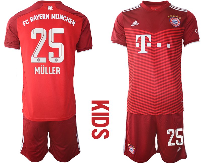 Kinder Trikotsatz FC Bayern München Heimtrikot rot 2021/2022 mit Aufdruck Müller 25