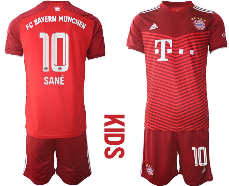 Kinder Trikotsatz FC Bayern München Heimtrikot rot 2021/2022 mit Aufdruck Sané 10