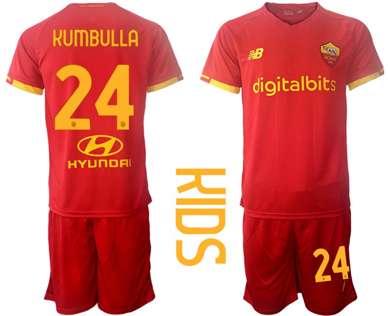 Kindertrikot AS Roma Heim Trikot 2021/22 rot für Kinder KUMBULLA 24 Trikotsatz